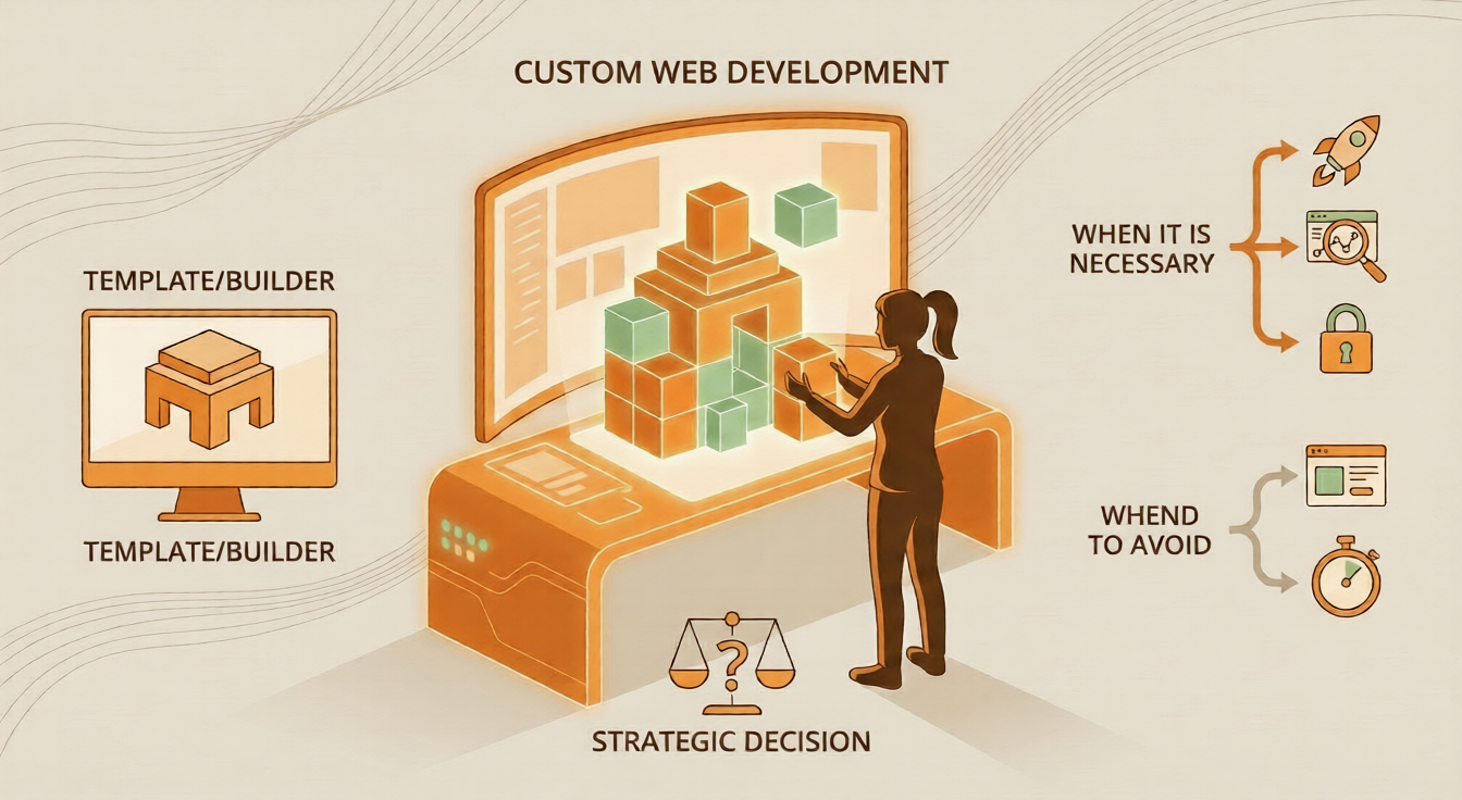 Strategic decision between template builders and custom web development based on business needs