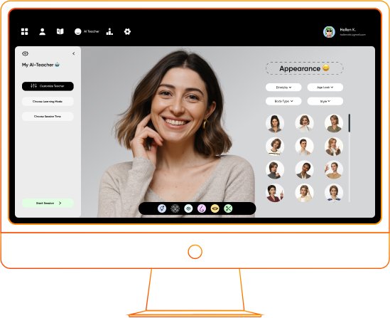 AI avatar customization interface for EdTech platforms with options to personalize appearance and style